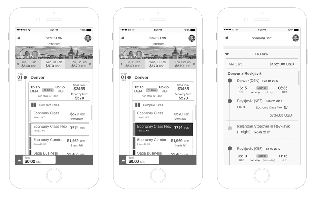 Icelandair iOS App Wireframe